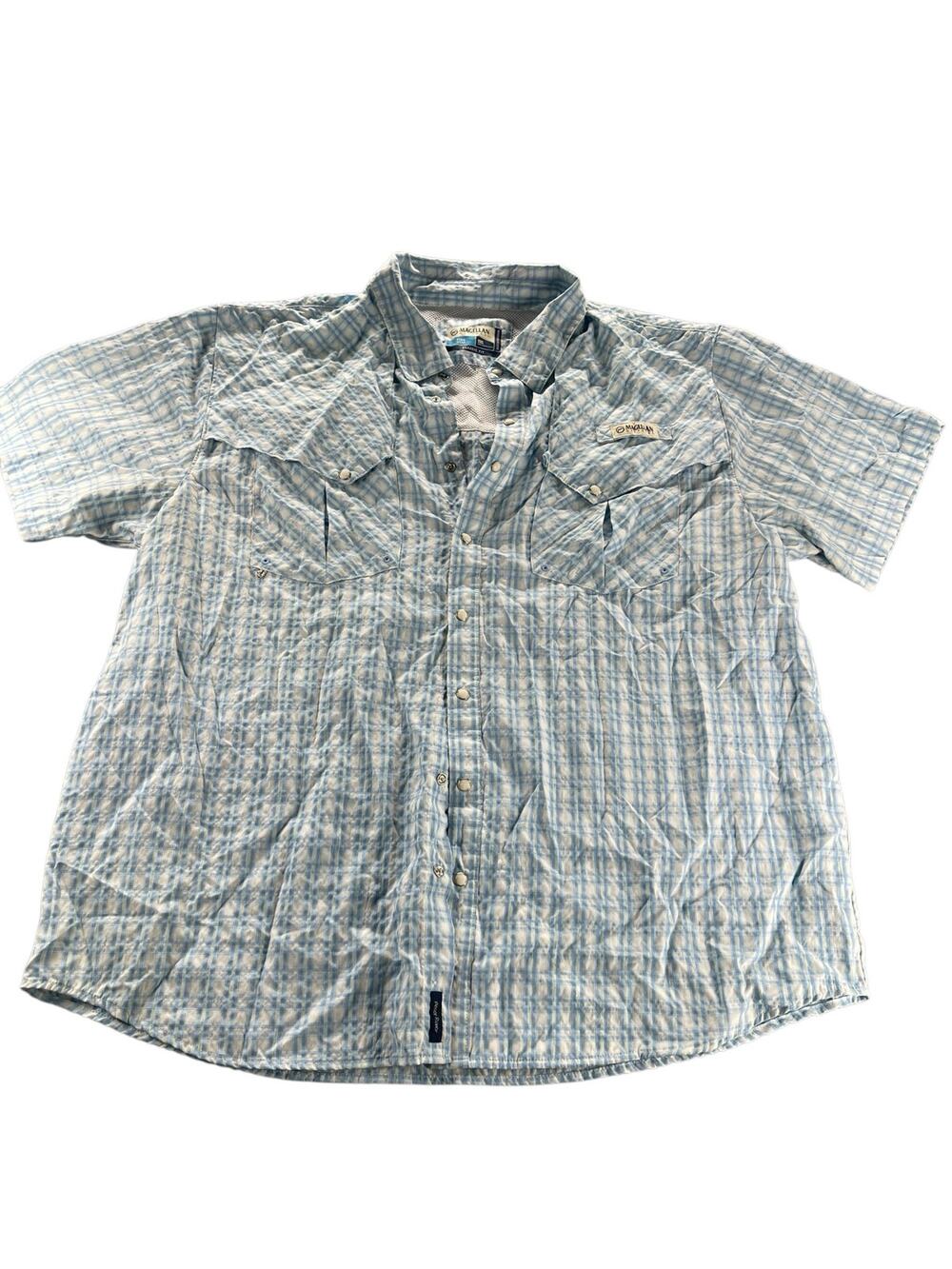 Magellan Outdoors Blue Plaid Short Sleeve Button up Shirt Men's Size 2XL